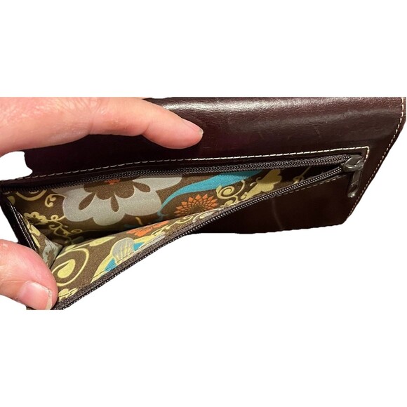 Pardo & Negro Genuine Leather Women's Wallet Brown with Turquoise Organizer GUC - Picture 12 of 16